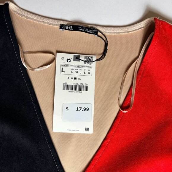 Zara Womens Dress Faux Suede Microfiber Tan Black Red Color Block Sz L NWT - Picture 9 of 10